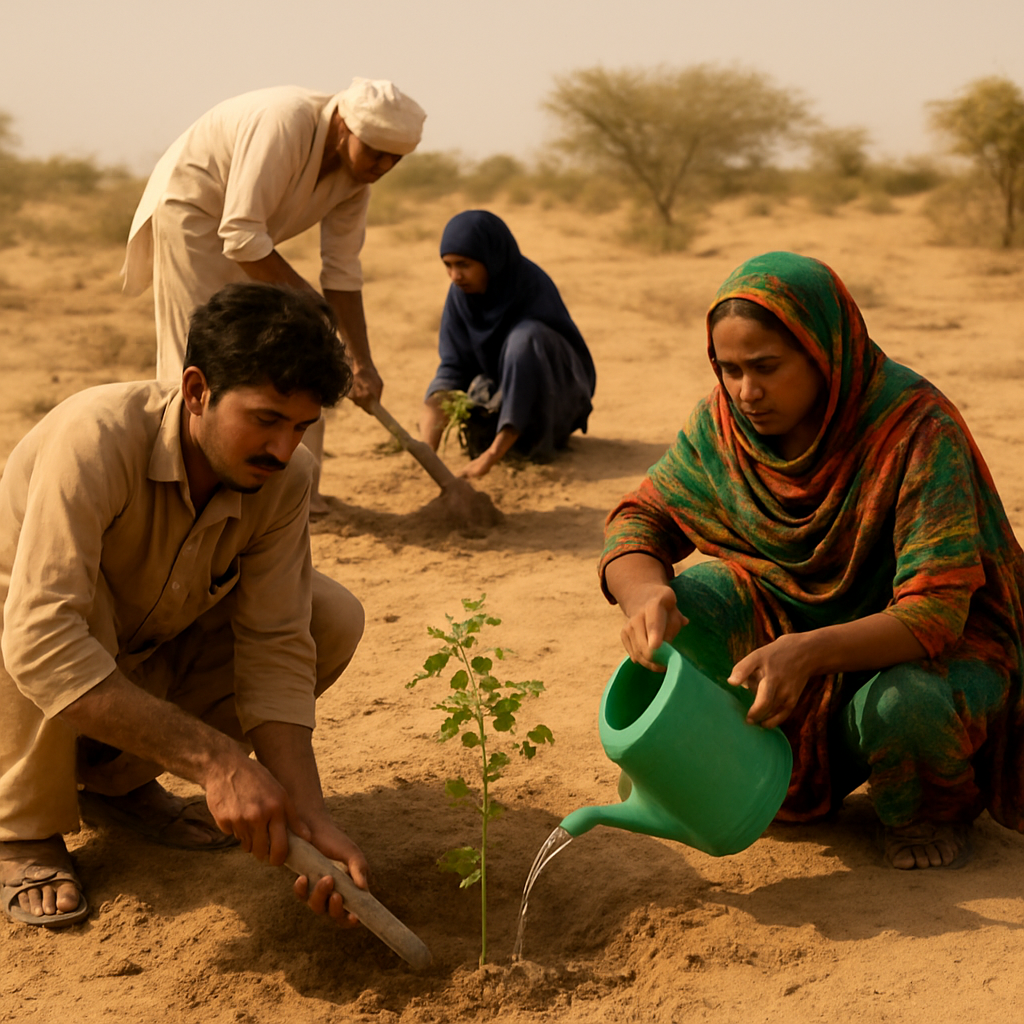 Community tree plantation drive to increase green cover in Tharparkar.